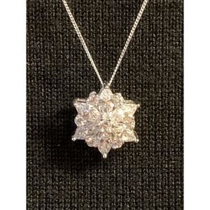 Sterling Silver and Cubic Zirconia Snowflake/Flower Pendant by SW